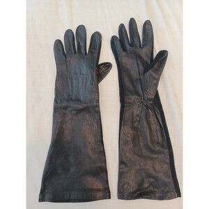 Fownes black leather elbow gloves "Lastic" womens sz A vintage driving stretch